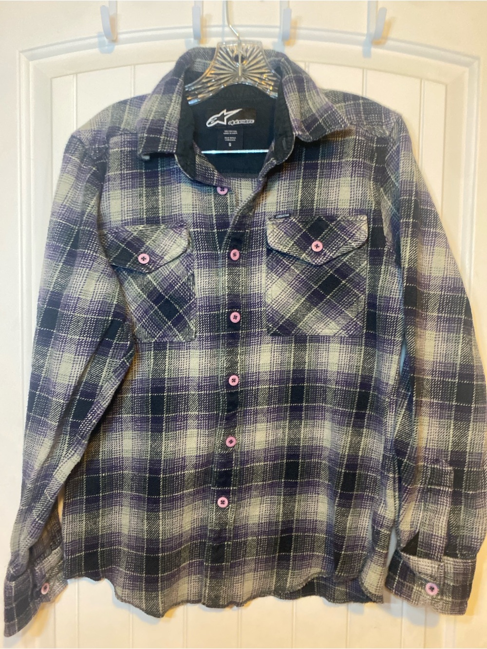 Alpinestars Men’s Purple and Cream Plaid Button-Down Shirt